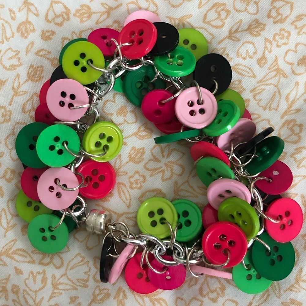 Handmade pink green watermelon button charm bracelet